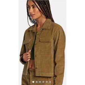RVCA Lay Over Overshirt Shacket‎ Jacket Houndstooth Tan Women's Size Large Punk